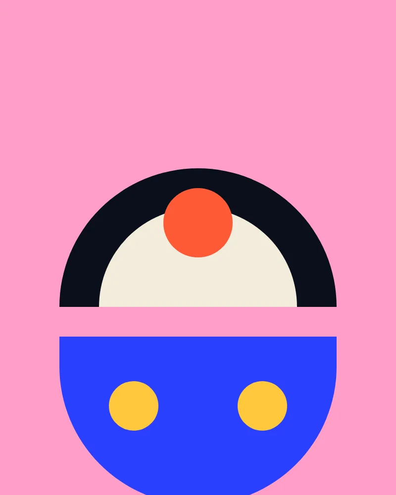 Ontwerp van een abstract gezicht van halve cirkels op roze